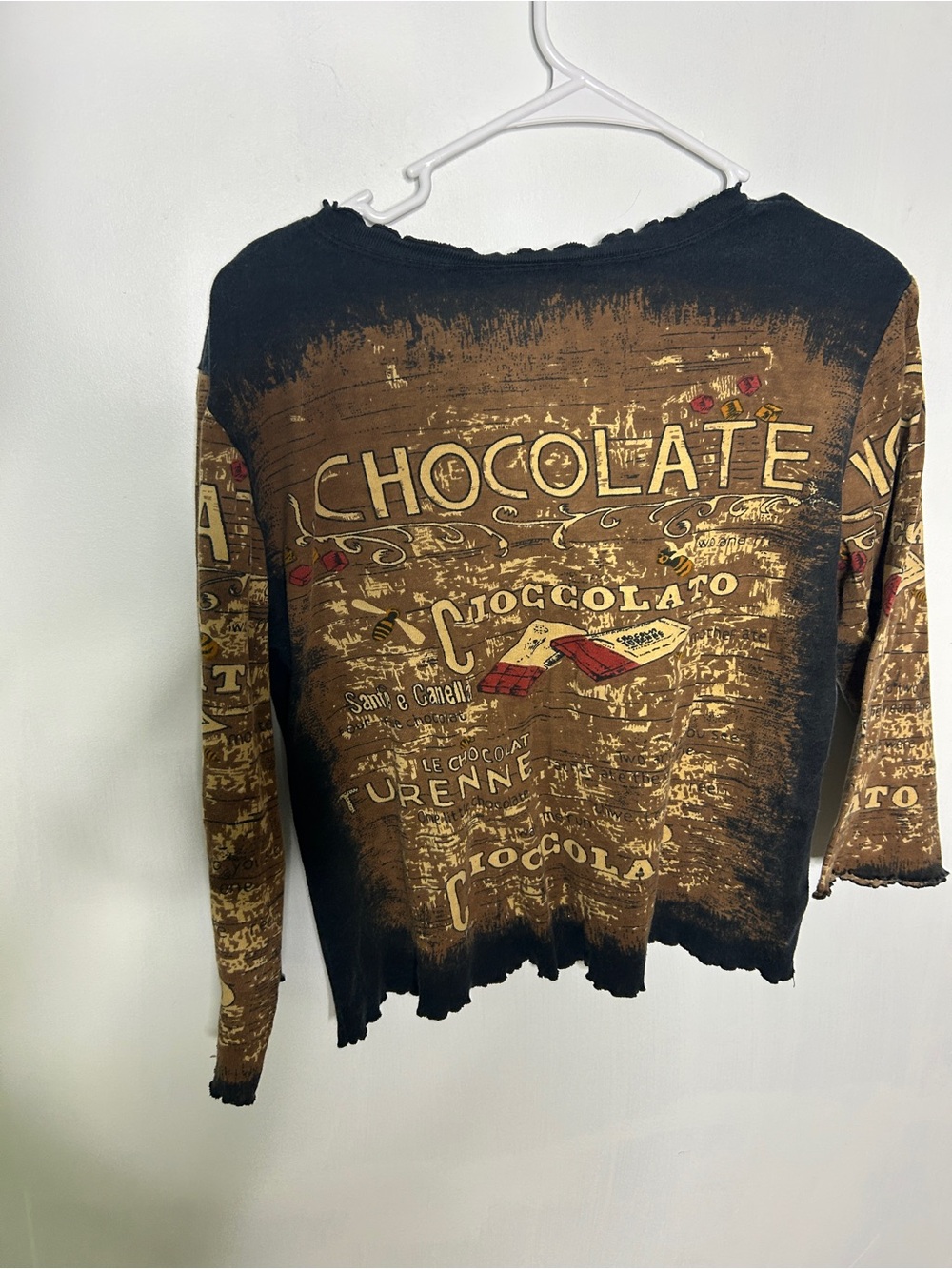 Y2K Vintage Brown Chocolate Graphic 3/4 Sleeve Top - Picture 2 of 5